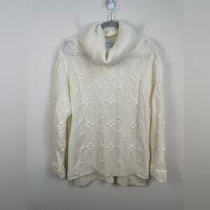 Gretchen Scott Knot Enough Cream Cable Knit Sweater Size Large Turtleneck
